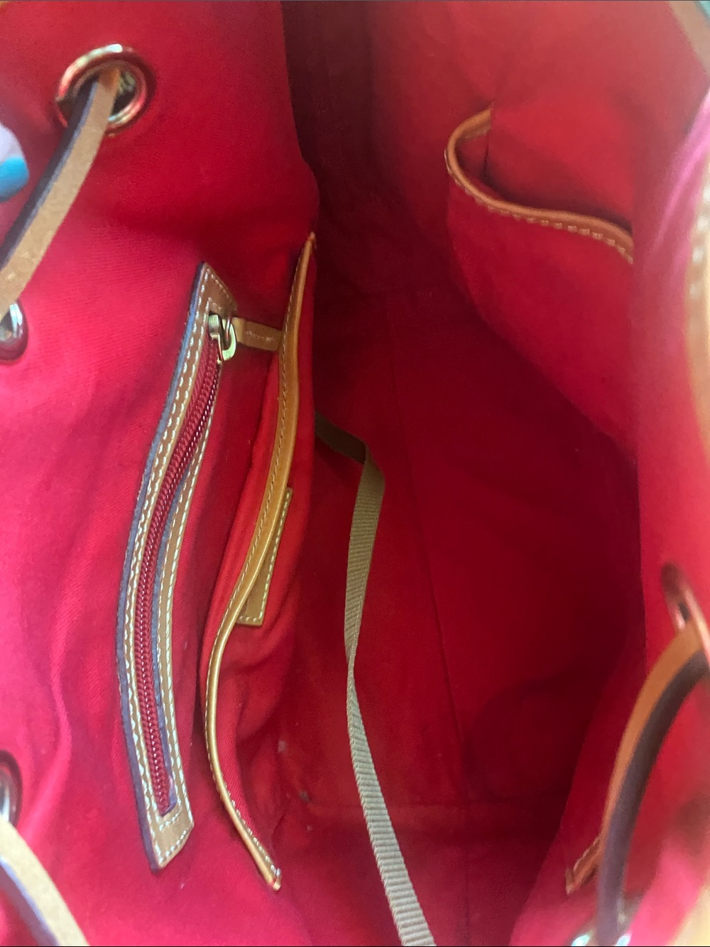 Dooney & Bourke dark brown Tote with Tan Trim and Tassel - Picture 2 of 7